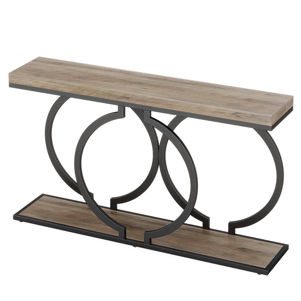Alt View 1. Kadyn - Entryway Table, Console Sofa Table,55" Console Table, Narrow Entryway Sofa Table with Geometric Metal Frame, Gray - Gray.