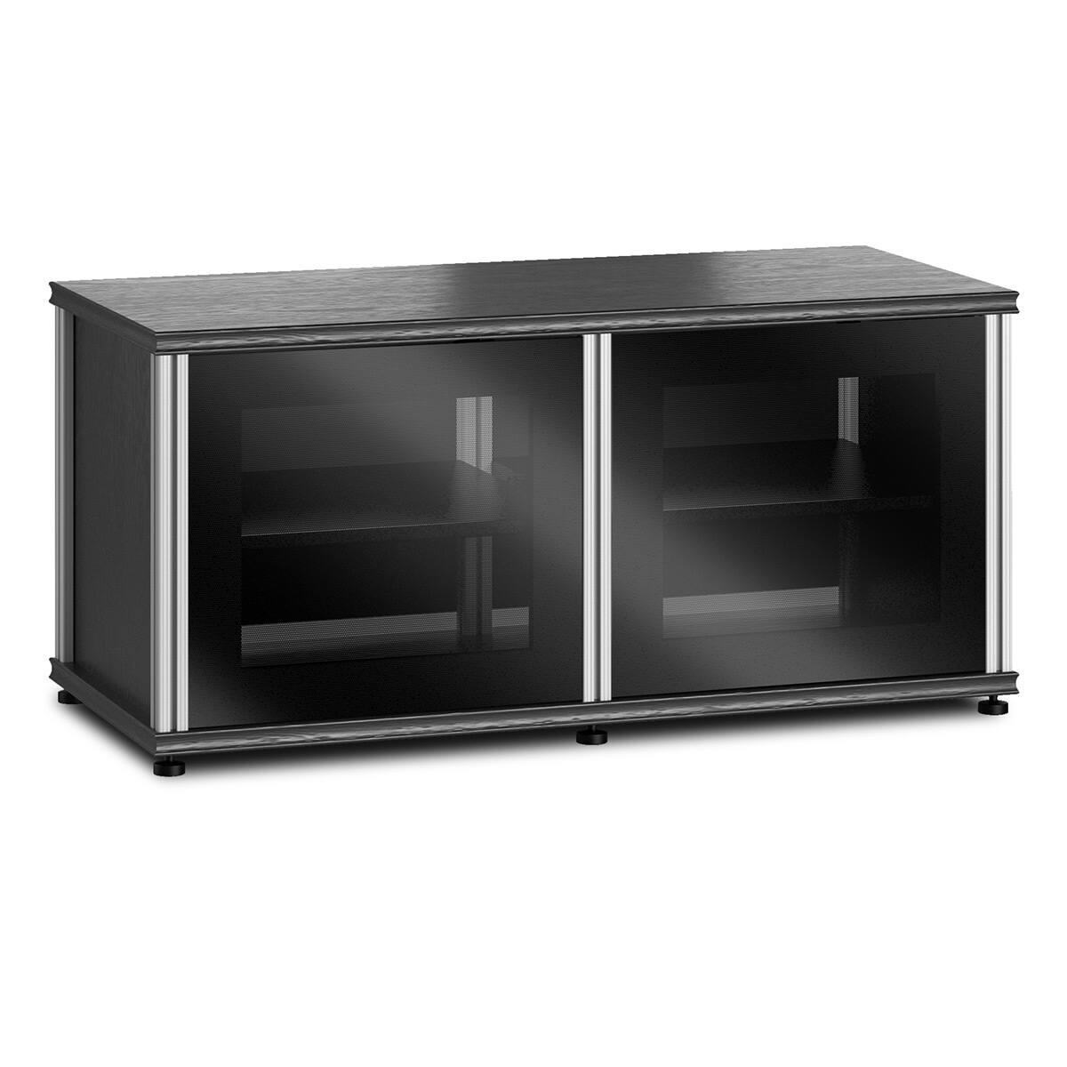 Front. Salamander Designs - Salamander Designs Synergy 221 Twin AV Cabinet (Black Oak with Black Glass & Aluminum Posts) - Black Oak/Aluminum.