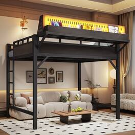 Boyel Living - Full Size Loft Bed Frame with Storage Shelves and Pegboard Metal Loft Bed - Black