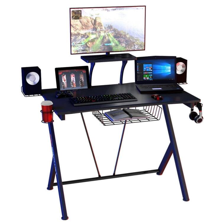 Back. Kadyn - Multifunctional E-Sport Gaming Desk with Headset Hook and Cup Holder, Home Office Desks, Gaming Computer Desks for Study - Black.