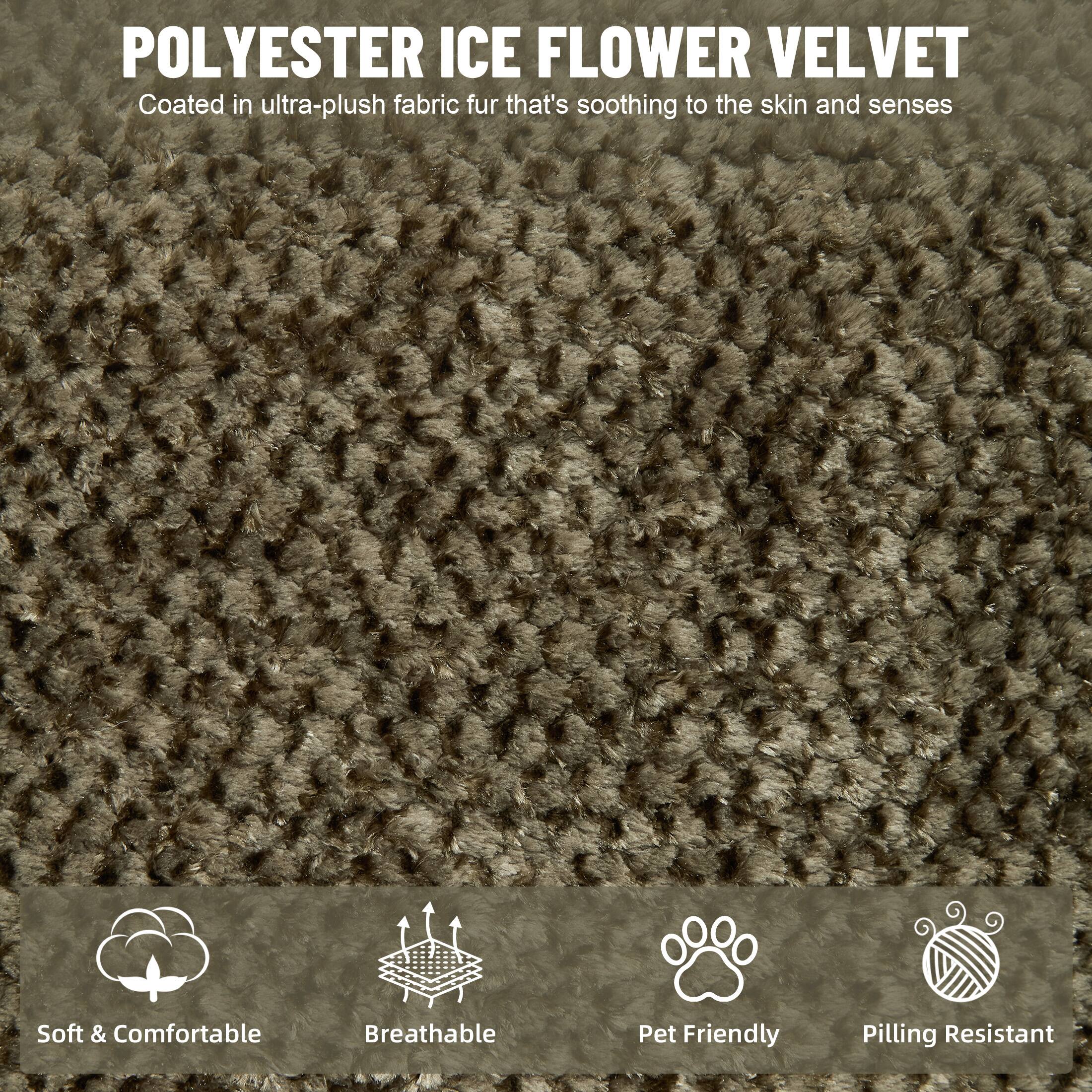 POLYESTER ICE FLOWER VELVET  
Coated in ultra-plush fabric fur that's soothing to the skin and senses  

Soft & Comfortable  
Breathable  
Pet Friendly  
Pilling Resistant