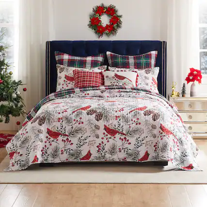 Front. BreeBe - Cardinal Plaid Quilt Set 3-Piece King/Cal King - Red.