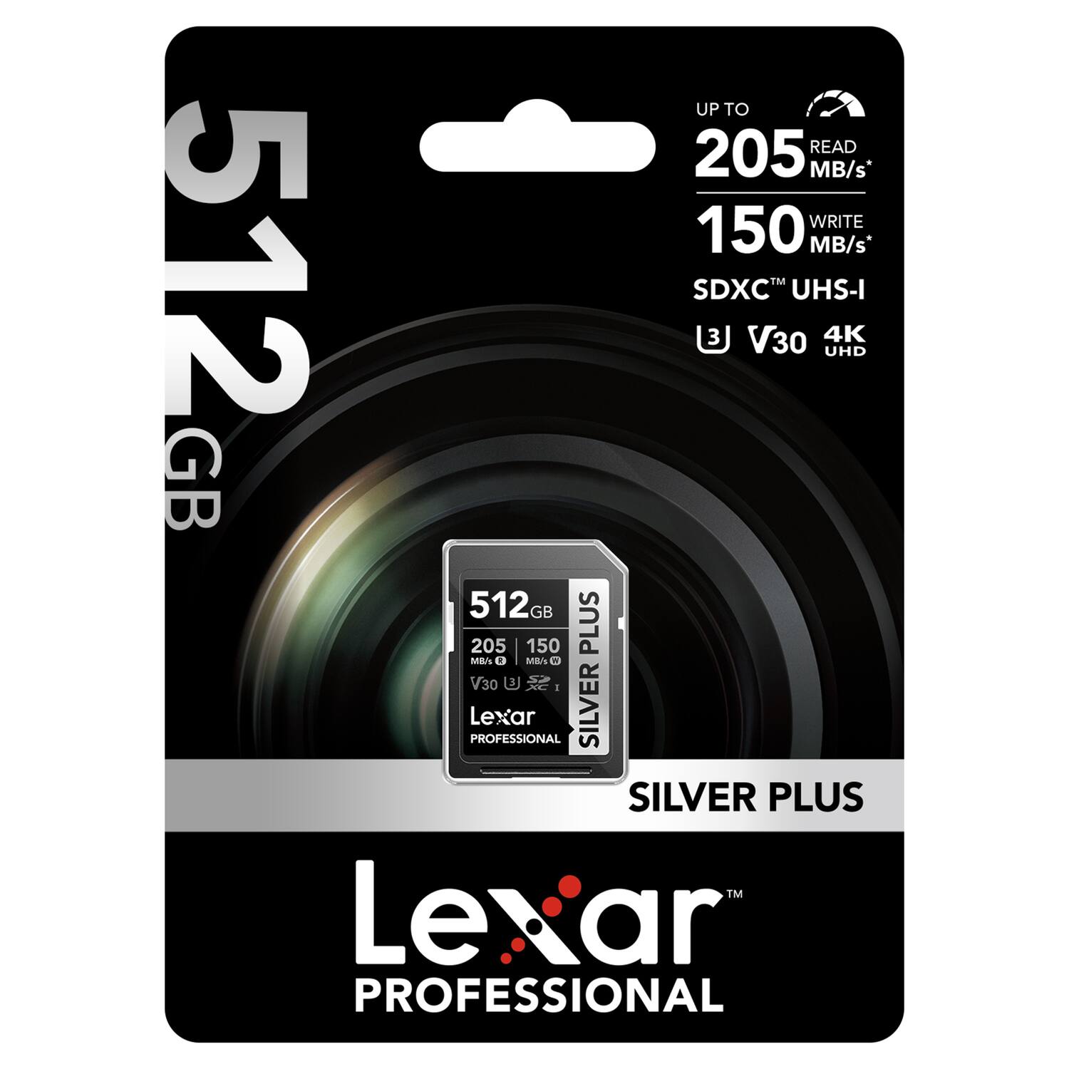 UP TO 205 READ MB/s WRITE 150 MB/s 512 SDXC 3J 3 V30 TM UHS-I 4K UHD GB 512G GB 205 150 PLUS MBA O MI/s O V30 1 Lexar PROFESSIONAL SILVER SILVER PLUS IM Lexar PROFESSIONAL