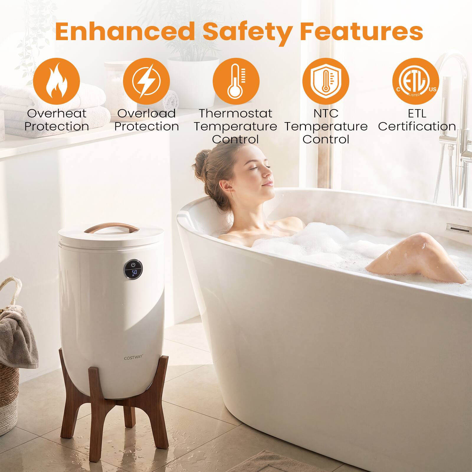 Enhanced Safety Features

- Overheat Protection
- Overload Protection
- Thermostat Temperature Control
- NTC Temperature Control
- ETL Certification

COSTWAY