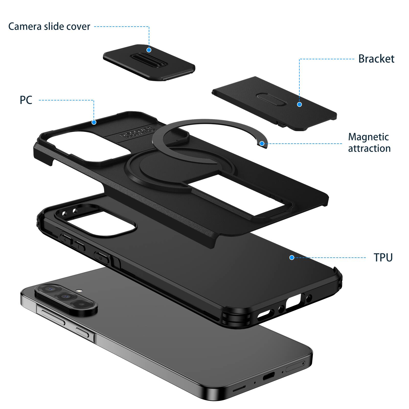 Camera slide cover  
Bracket  
PC  
Magnetic attraction  
TPU