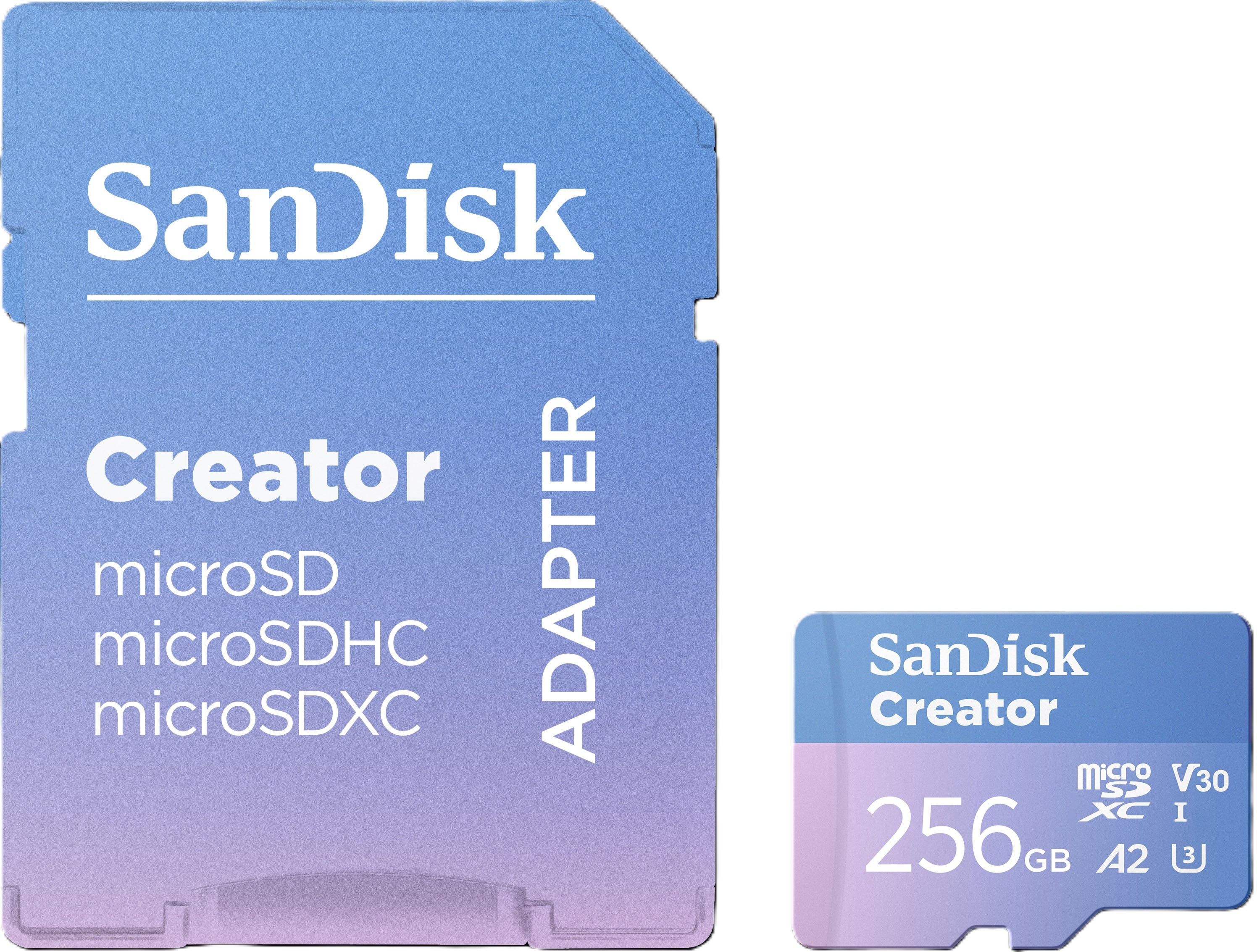 SanDisk Creator
microSD Adapter
microSD
microSDHC
microSDXC
SanDisk Creator
256 GB
microSDXC
V30
A2
I