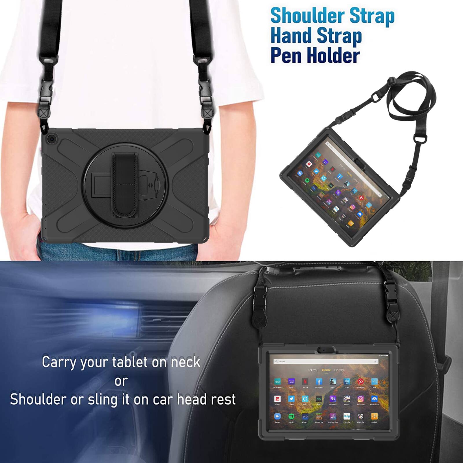 Shoulder Strap Hand Strap Pen Holder X 1 e Carry your tablet on neck or Shoulder or sling it on car head rest