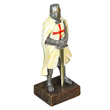 Front. Zeckos - Medieval Templar Knight in Battle Holding Sword Armor Statue - Multicolored.