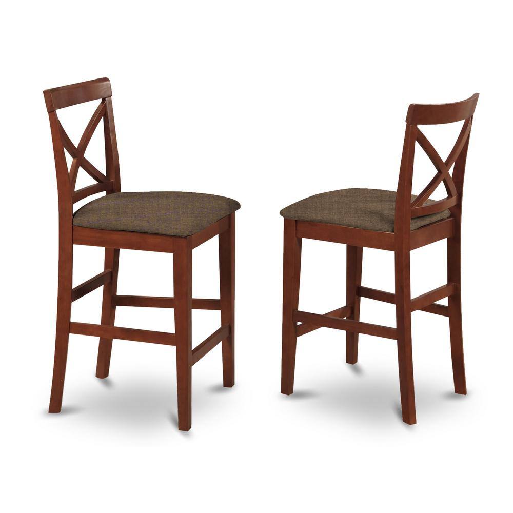 Front. East West Furniture - X-Back stool with upholstered seat in Dark Brown finish - Brown.