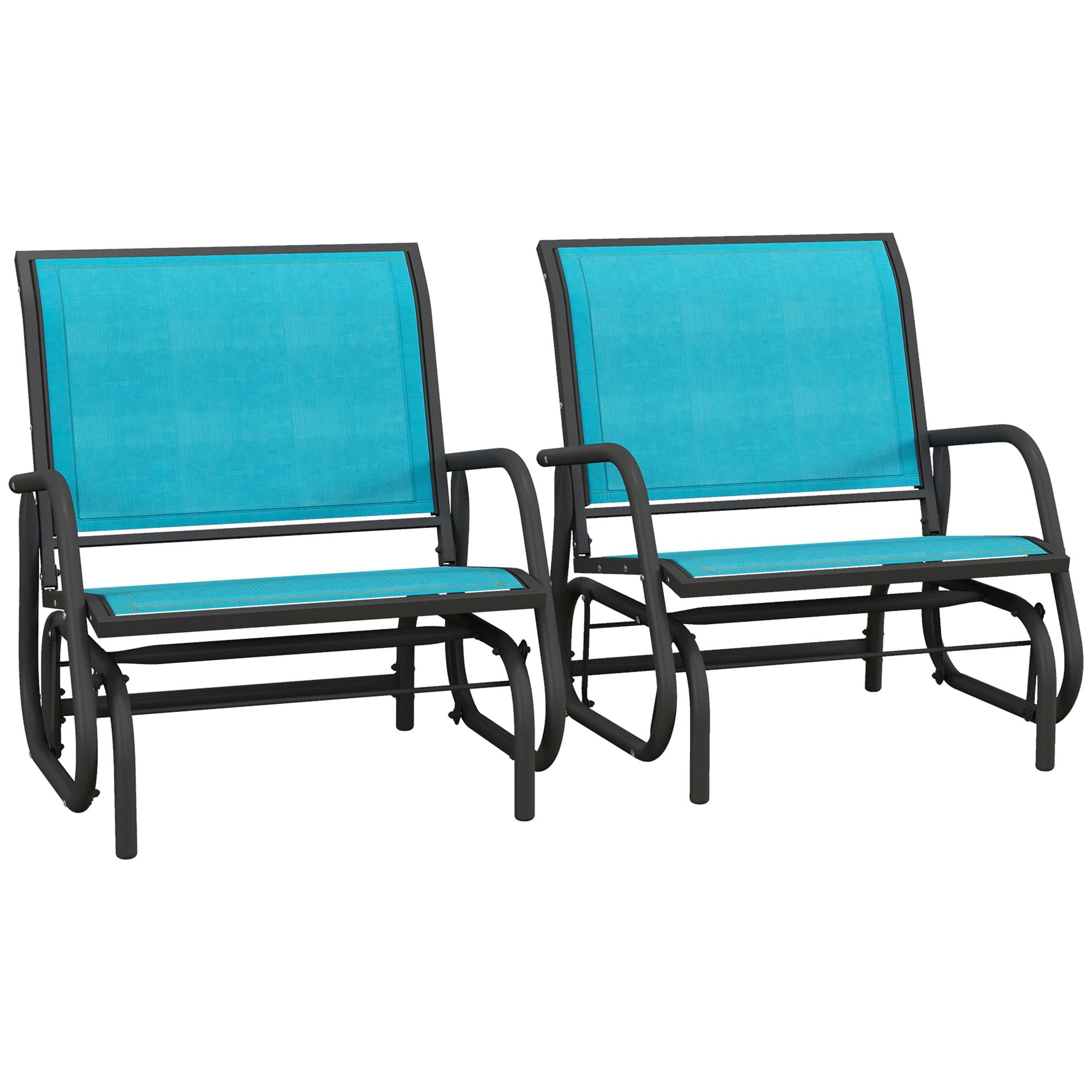 Outsunny - Porch Glider Set of 2, Metal Frame Swing Glider Chair with Breathable Mesh Fabric, Curved Armrests and Steel Frame - Blue