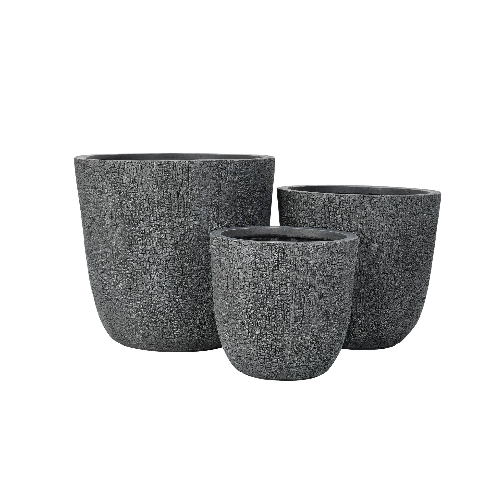 Alt View 3. Mondawe - MGO Round Stackable Planter Set with Drainage Holes and Rubber Plug,-3 Sizes (16.93"/3.78"/11.02") - Gray.
