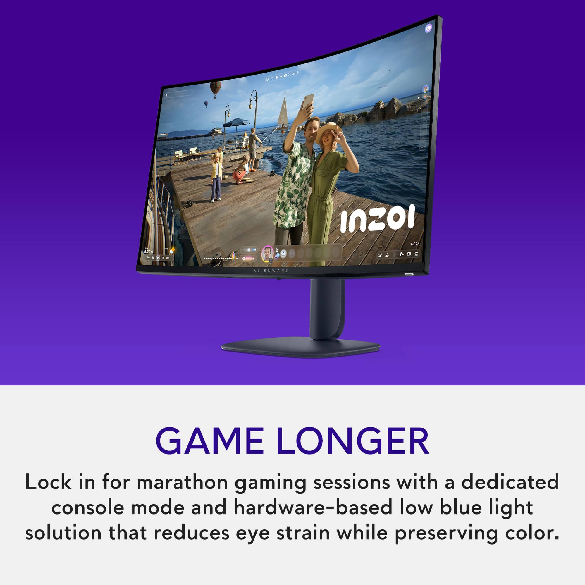 Lock in for marathon gaming sessions with a dedicated console mode and hardware-based low blue light solution that reduces eye strain while preserving color.