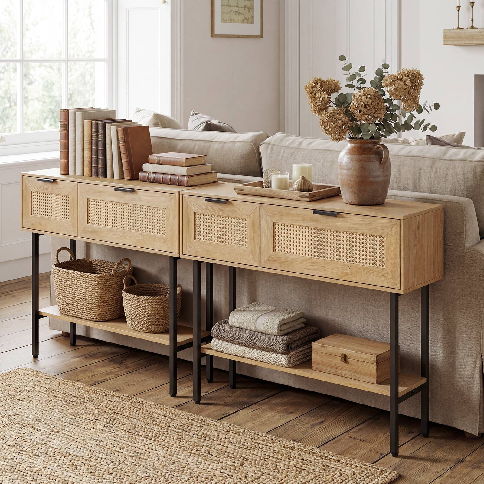 Alt View 5. Gymax - Gymax 40'' Freestanding Entryway Table w/Flip Doors & Open Storage Shelf Metal Frame Natural - Yellow.