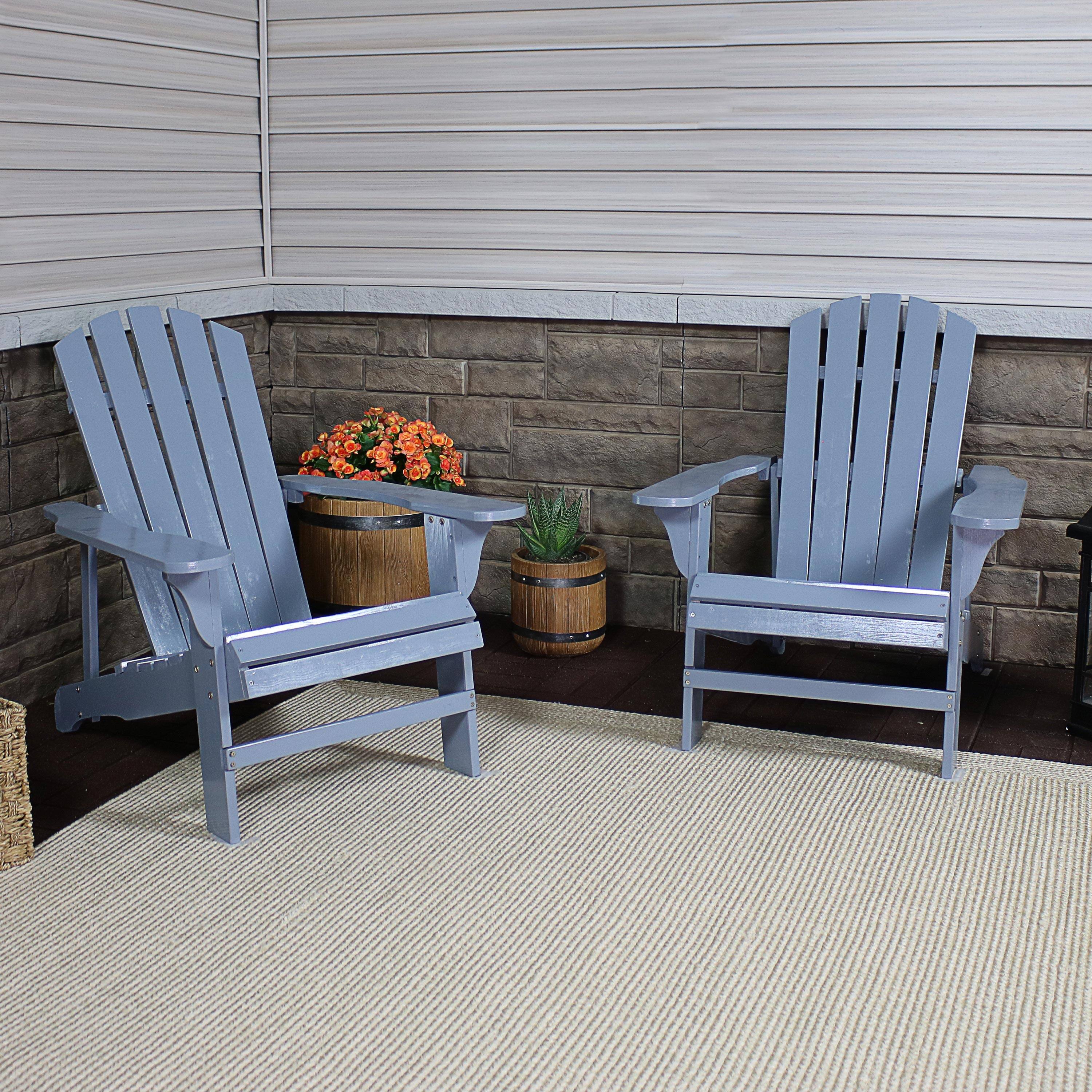 Alt View 3. Sunnydaze - Coastal Bliss Fir Wood Adirondack Chair - Set of 2 - Gray.