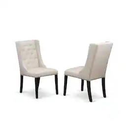 East West Furniture - SHFO3-BLK-01 3-Pc Dinette Room Set Includes 1 Pedestal Dining Table and 2 Cream Linen Fabric Dining - Black