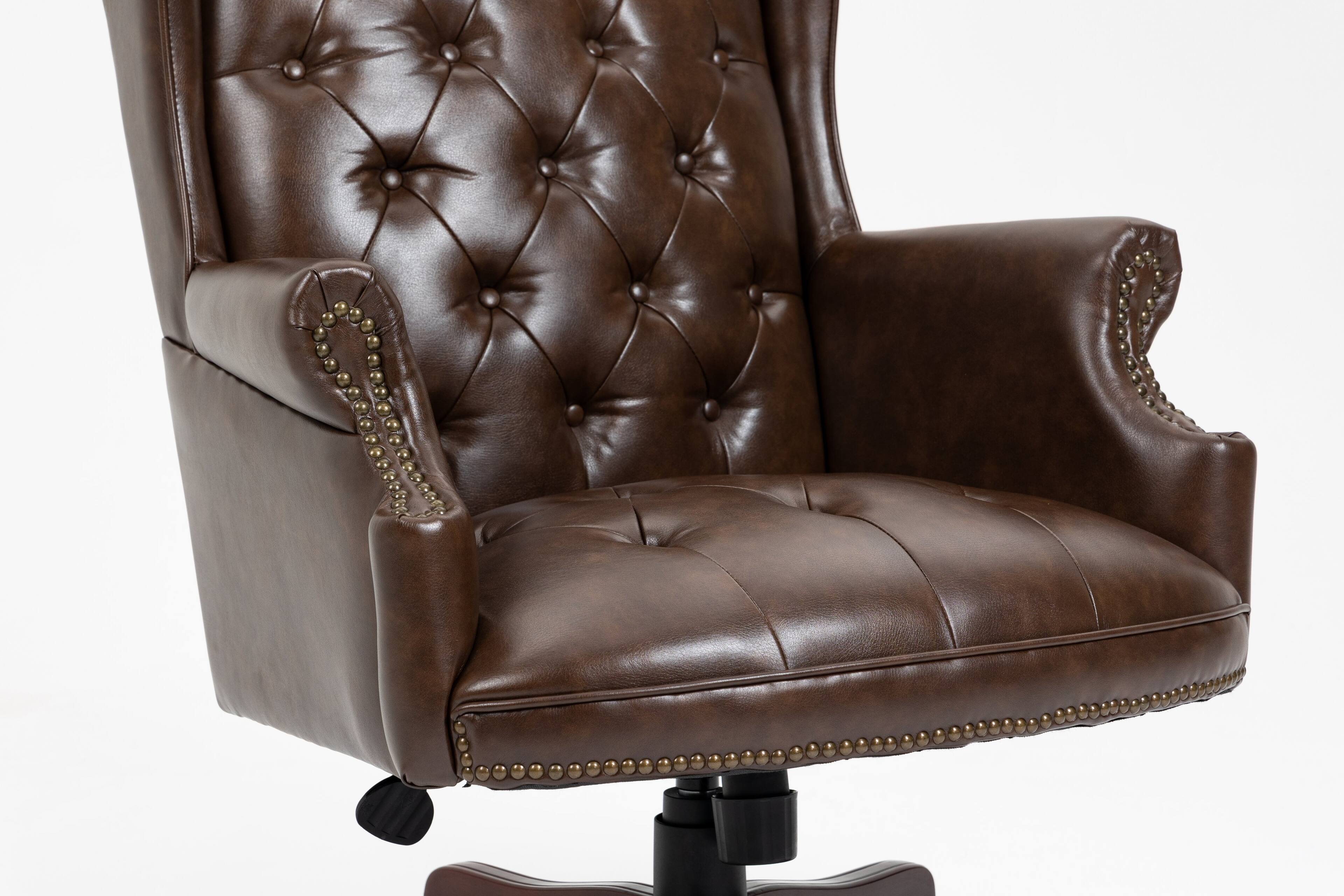 Back. APRILSOUL - Executive Office Chair High Back Recline PU Leather Brown Rolling - Brown.