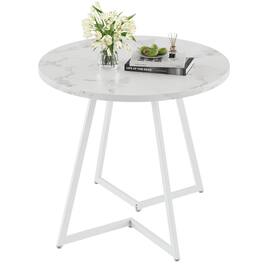 MAGICAL RUBS - 35" Round Dining Table For 4 Wood-grain Tabletop & Heavy-duty Steel Frame Kitchen Living Room Easy Assembly White - Fuax Marbled & White 31.5" Dining Table