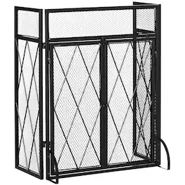 Homcom - Folding Fireplace Screen for Wood Burning with Double Doors, Home Heavy Duty Steel Fire Spark Guard - Black
