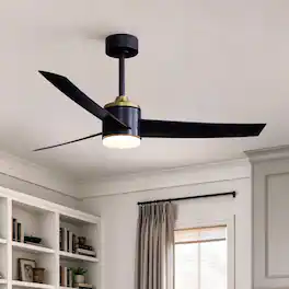 Siljoy - 52 Inch 3 Blade Modern Industrial Ceiling Fan Finish with LED Light for Bedroom Living Room - Matte Black and Gold