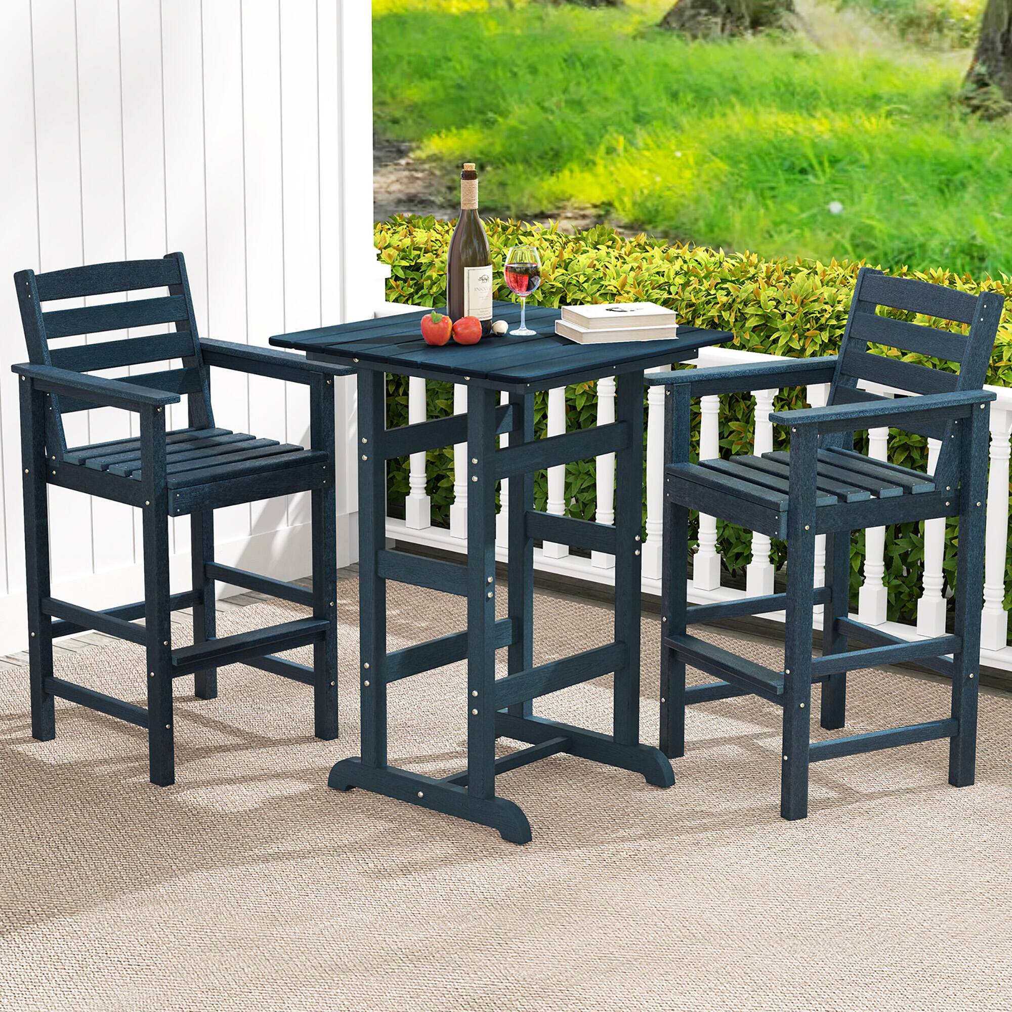 Alt View 4. Gymax - Gymax Patio Bar Stools Set of 4 Tall Adirondack Chair w/ Backrest Armrests & Footrests Navy - Navy.