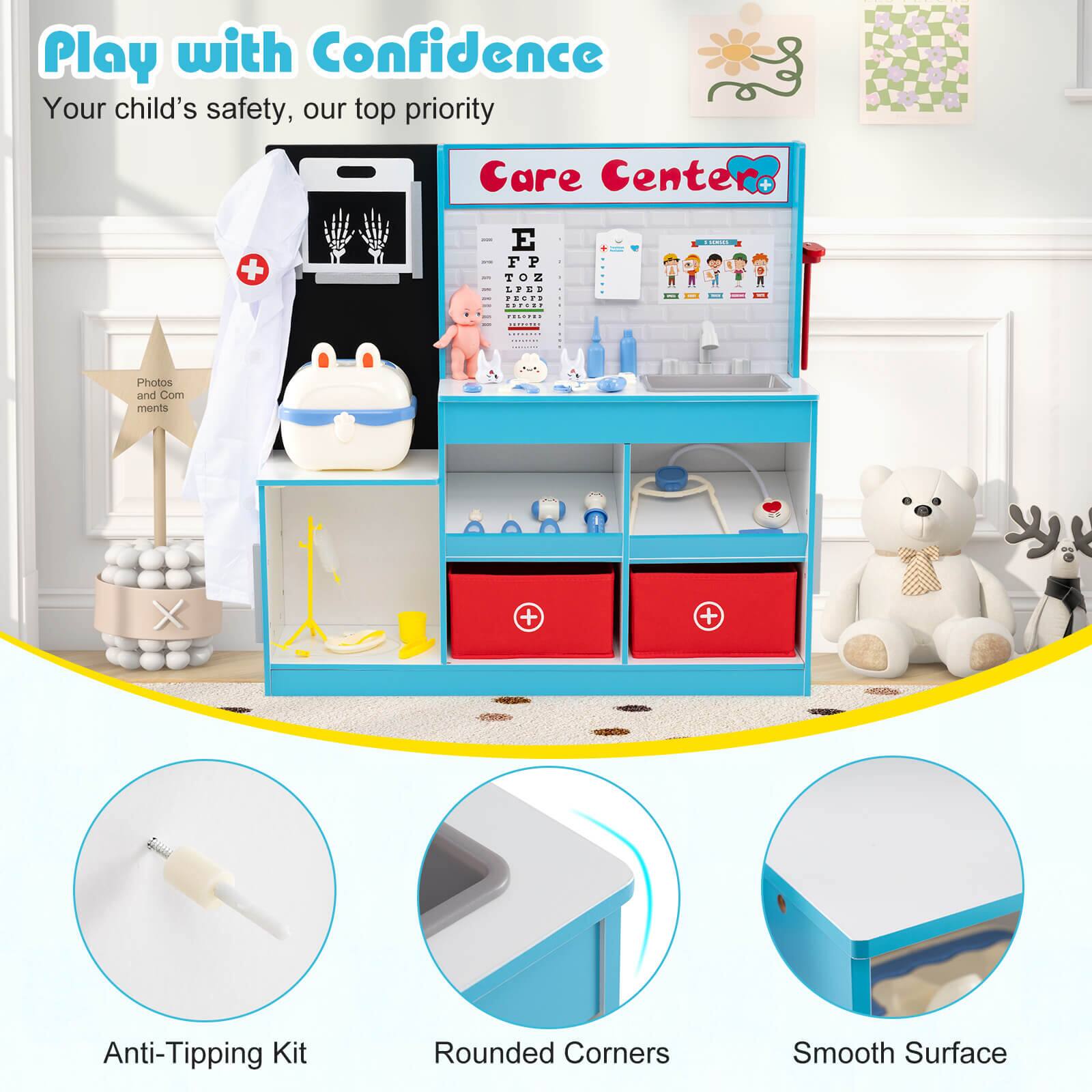 Play with Confidence  
Your child's safety, our top priority  

Care Center  

Anti-Tipping Kit  
Rounded Corners  
Smooth Surface  

Photos and Comments
