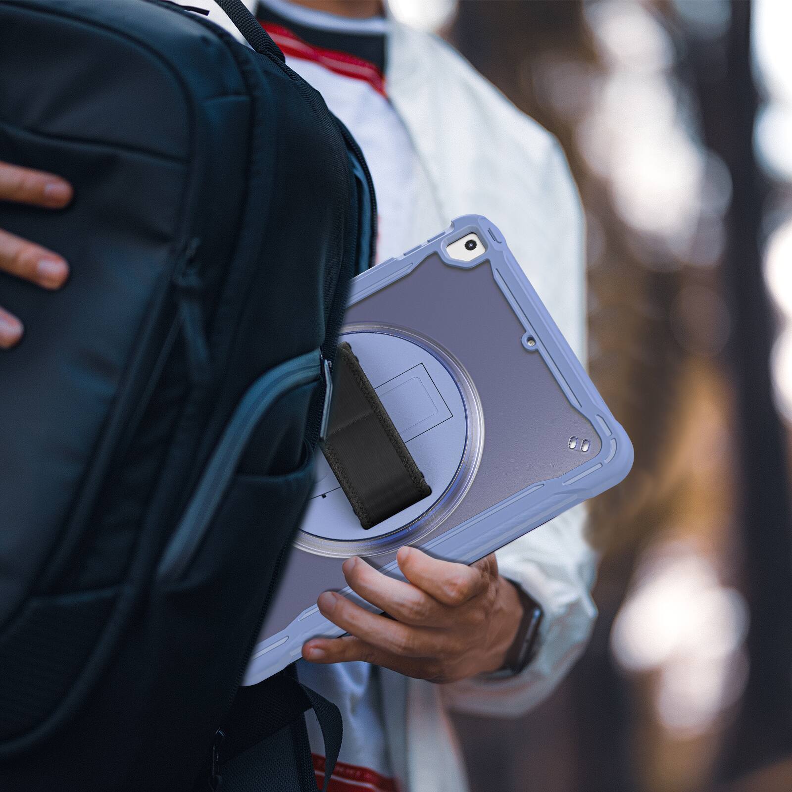Alt View 2. Dteck - Rugged Case for Apple iPad (6th Generation) 9.7" 2018 Built-in Screen Protector, Shockproof Kickstand Cover with Strap - Grey.