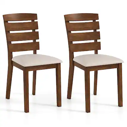 Front. Costway - Costway Dining Chair Set of 2 Upholstered Kitchen Chair with Slatted High Backrest - Natural,Beige.