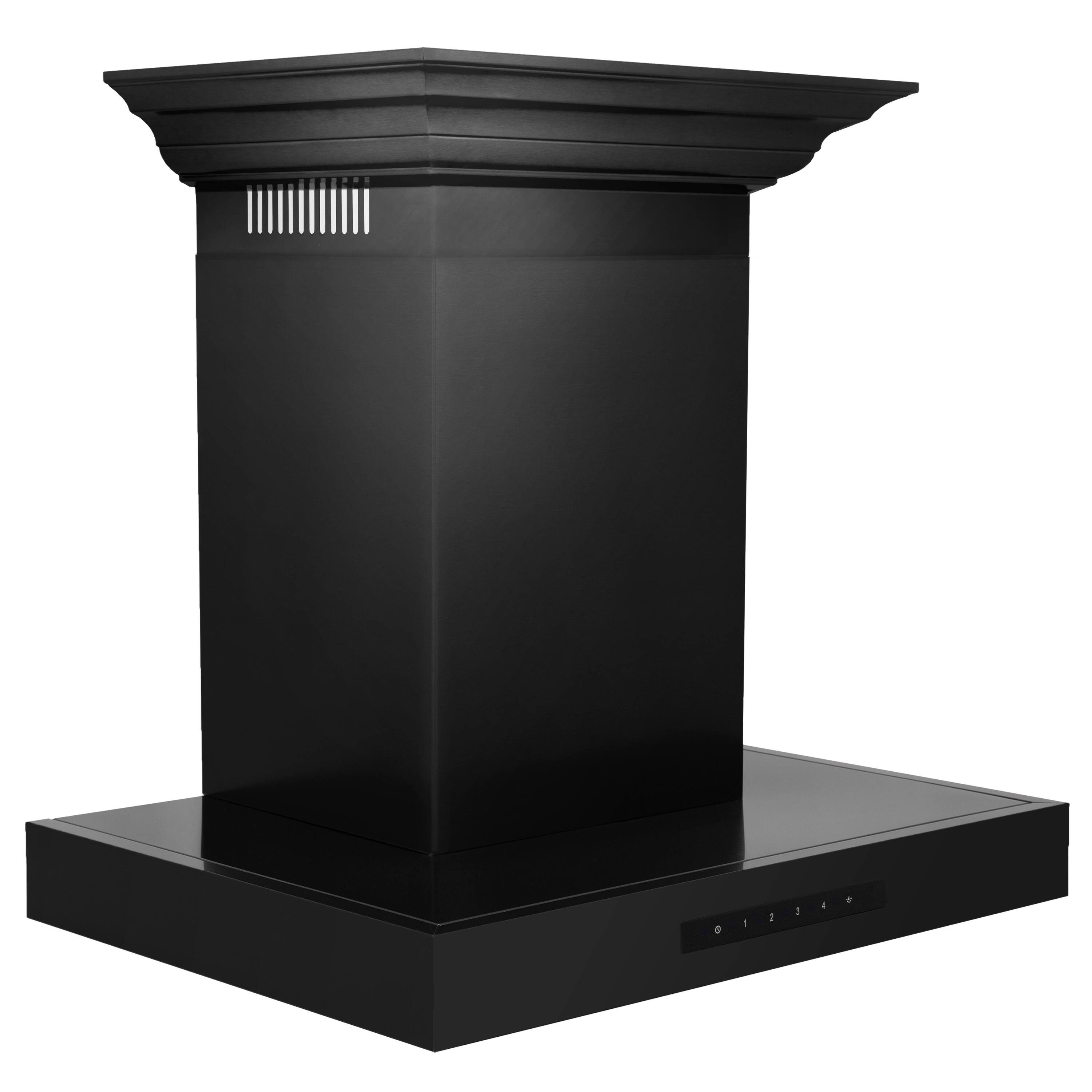 Angle. ZLINE - ZLINE 24" Convertible Vent Wall Mount Range Hood in Black Stainless Steel with Crown Molding (BSKENCRN-24) - Black Stainless Steel.
