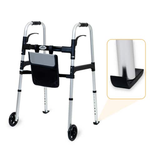iLIVING - ILG-698 Folding Rolling Walker with Seat, Basket & Glide Skis, Upright Mobility Aid, Adjustable Height, Supports 350 lbs - Silver