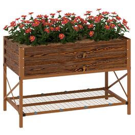 Outsunny - Raised Garden Bed, Metal Planter Box with Legs, Storage Shelf and Bed Liner - Brown