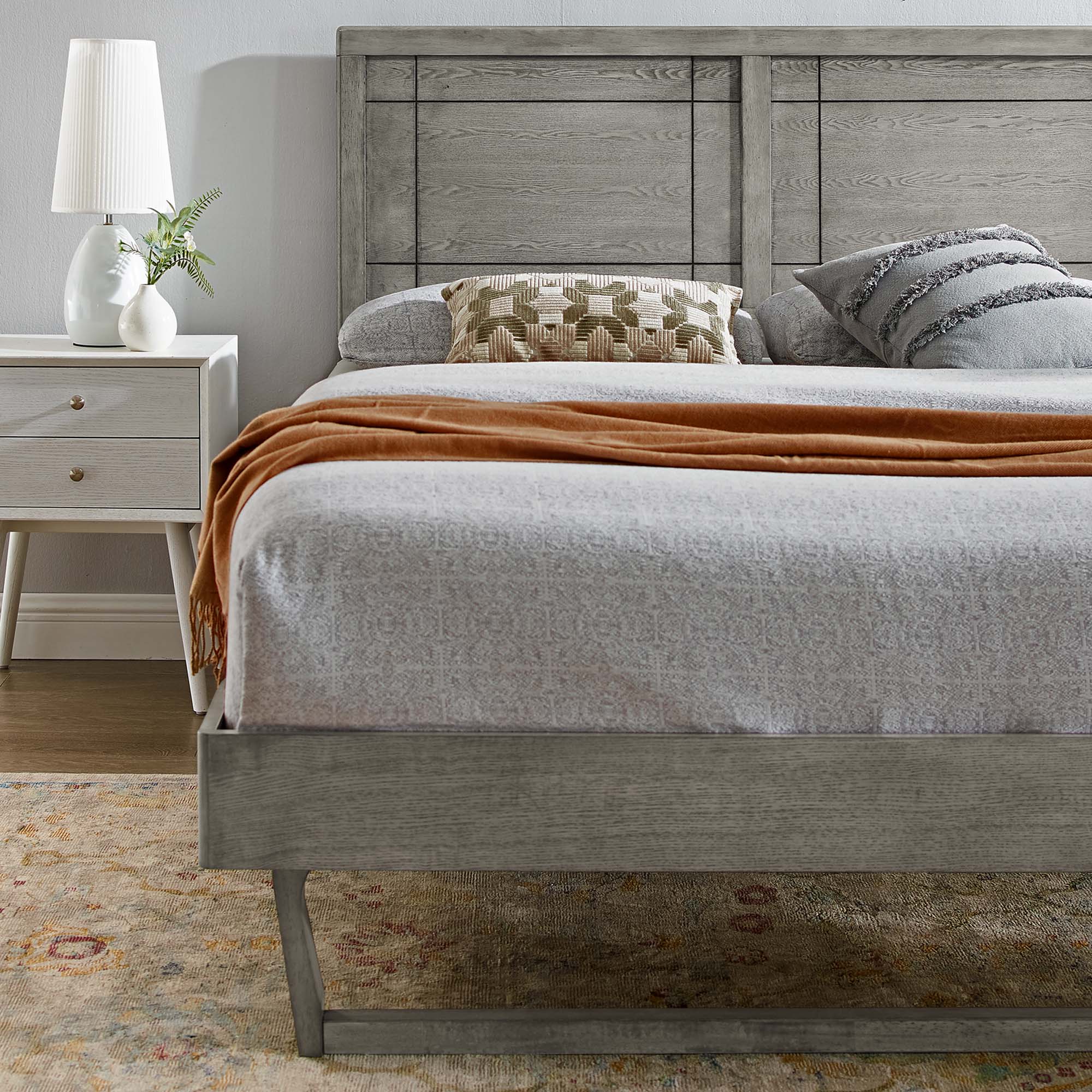Alt View 4. Modway - Marlee Wood Platform Bed With Angular Frame - Gray.