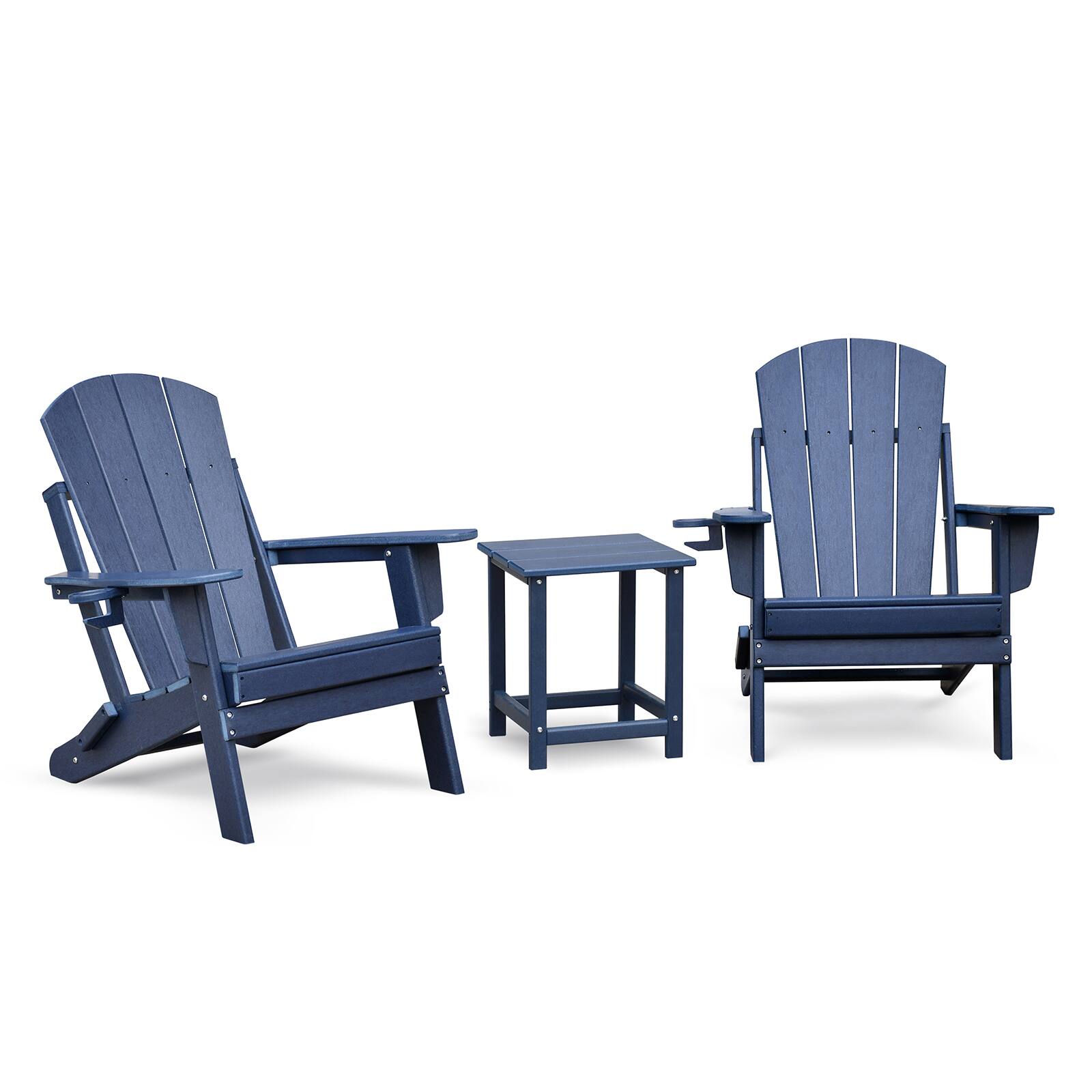 Front. APRILSOUL - Folding Outdoor Adirondack Chair Set of 2 HDPE All-weather Folding Fire Pit Chair Ergonomic Design Navy Blue - Navy Blue.