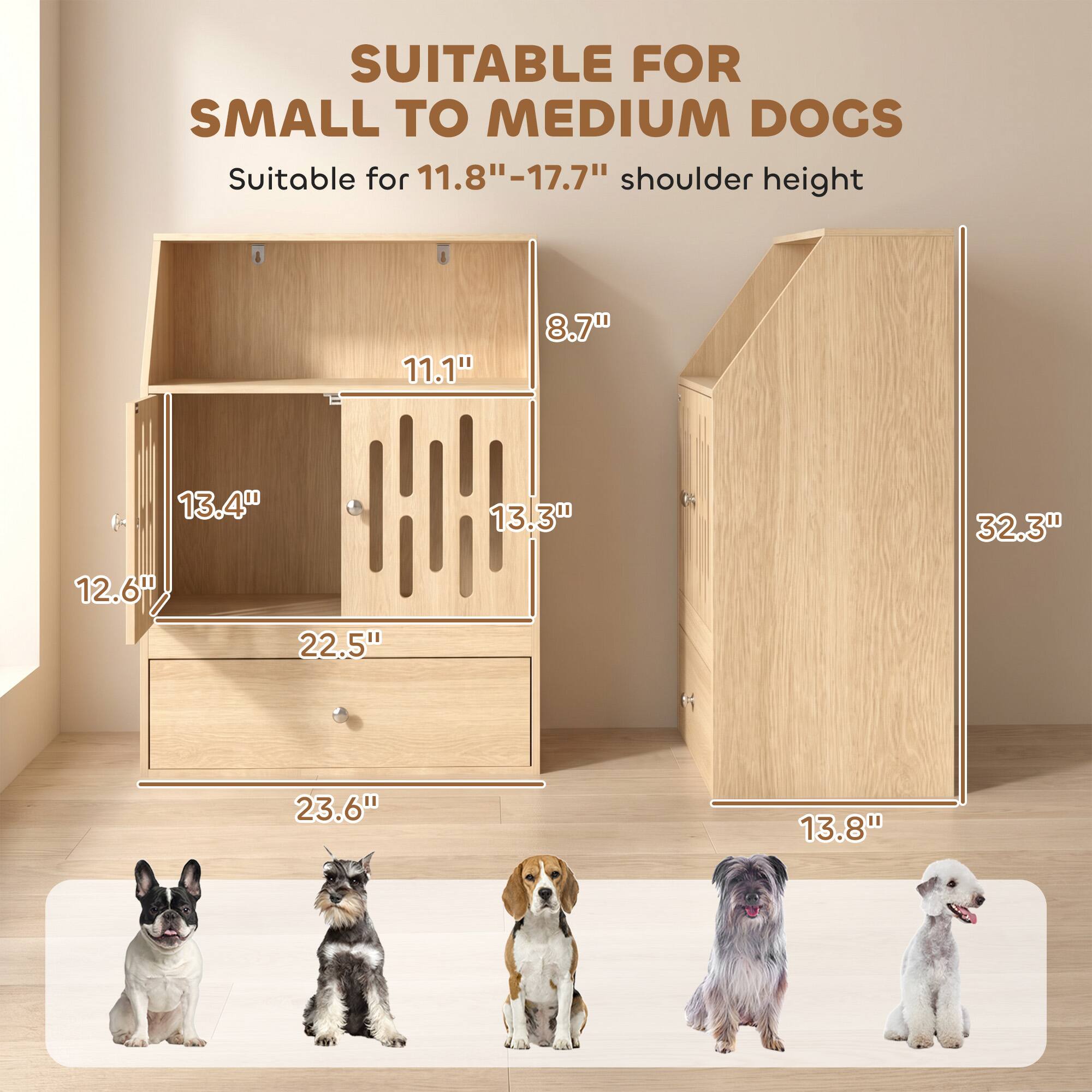 SUITABLE FOR SMALL TO MEDIUM DOGS  
Suitable for 11.8"-17.7" shoulder height  

11.1"  
8.7"  
13.4"  
13.3"  
32.3"  
12.6"  
22.5"  
23.6"  
13.8"
