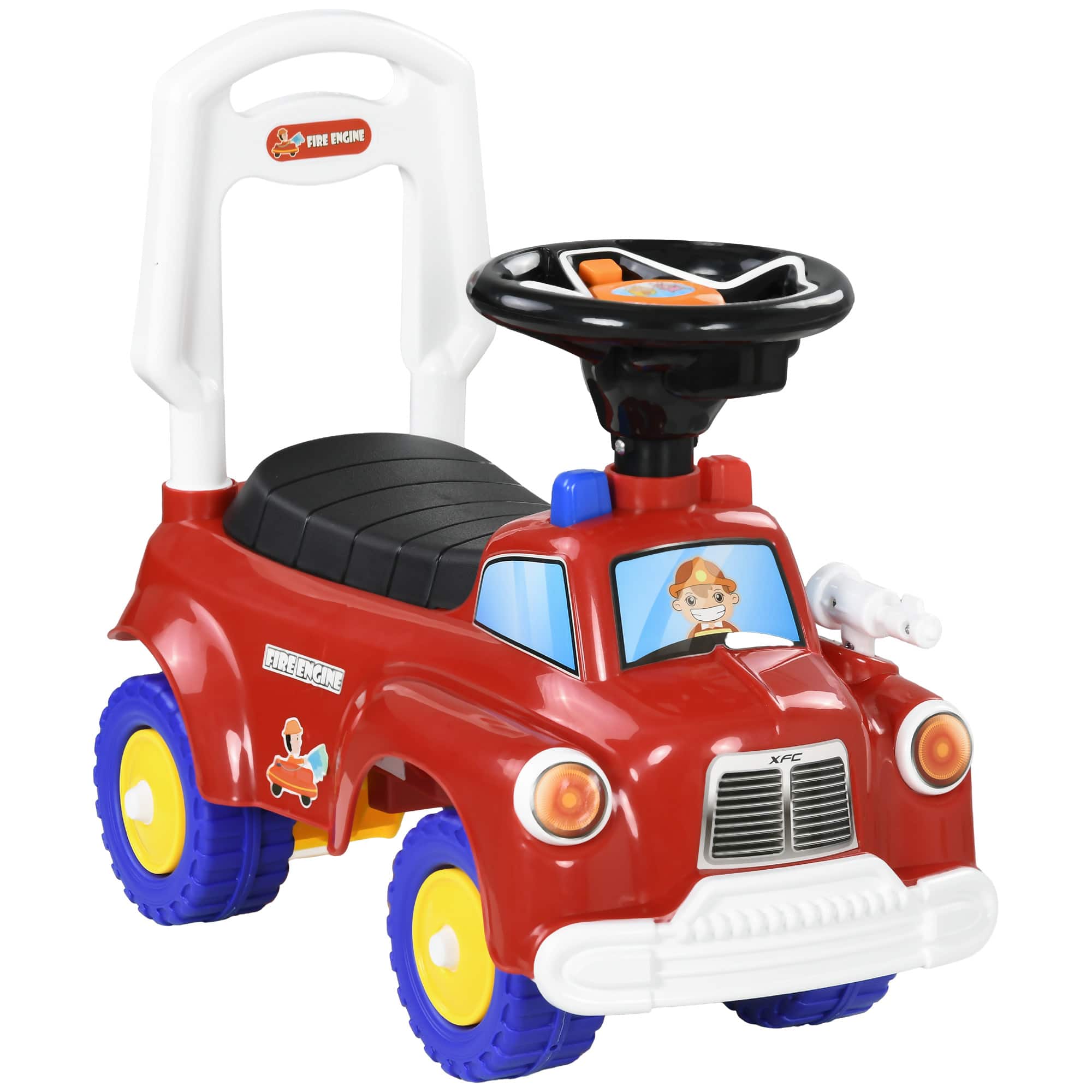 Ecooso - Toddler Foot-to-Floor Fire Truck Ride-On with Music, Lights, Horn, and Storage for Ages 18–36 Months - Red