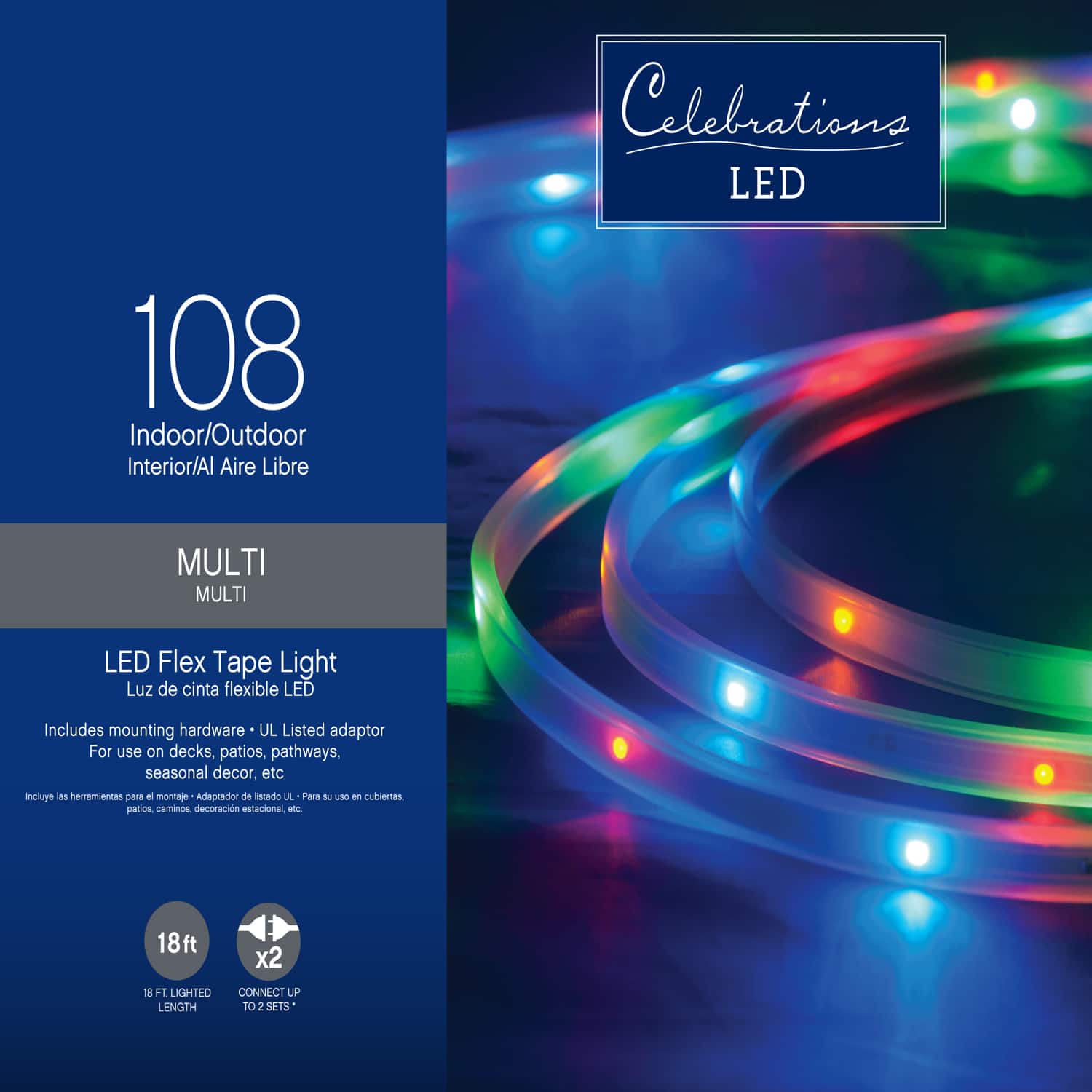 Celebrations - LED Multicolored 108 ct Rope Christmas Lights 18 ft.