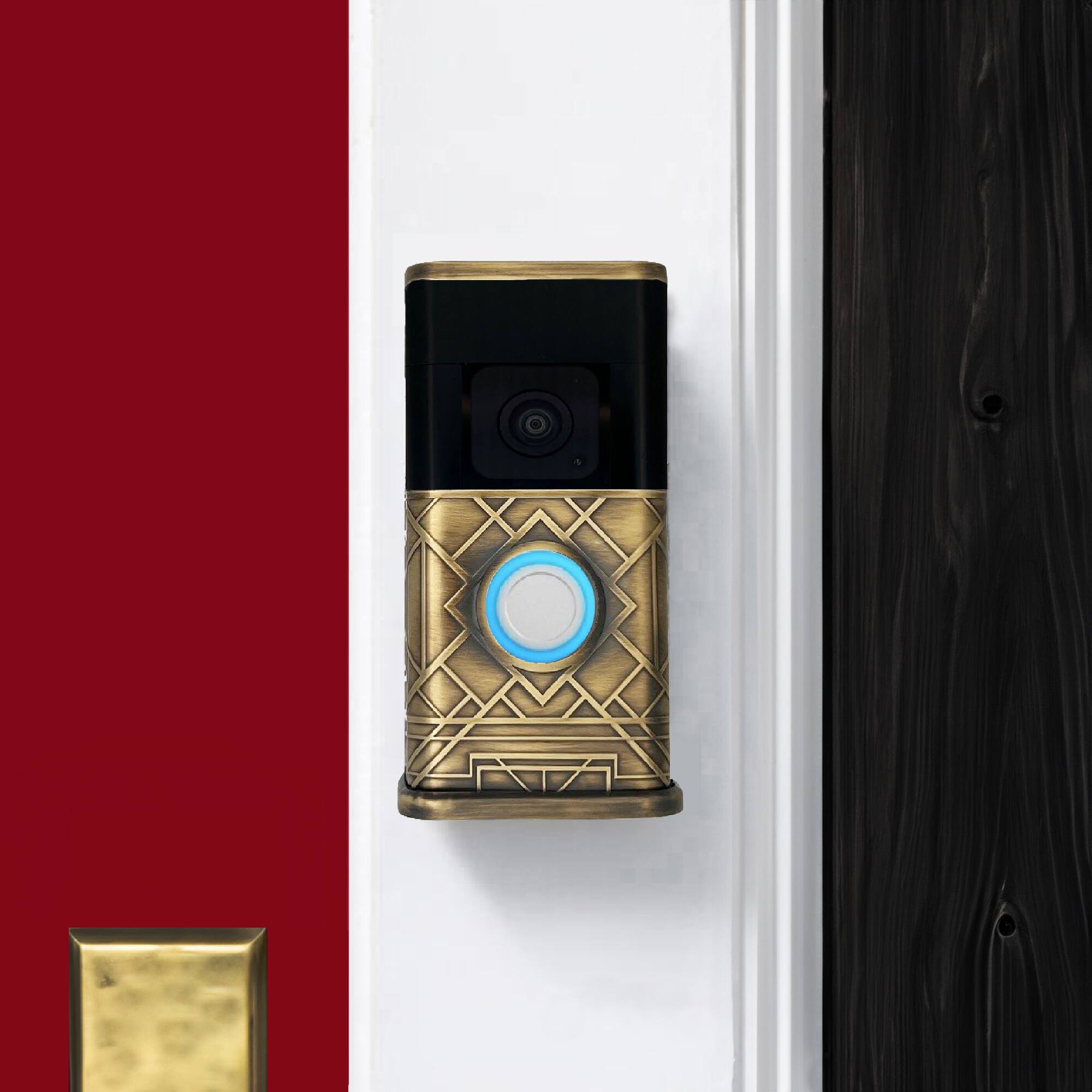 Alt View 3. Michael Healy - Art Deco Video Doorbell Cover (Ring 3, 3 Plus, 4, Battery Plus and Battery Pro) - Antique Brass.