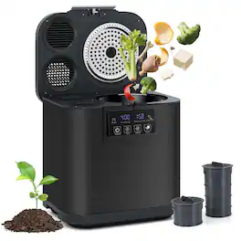 Ecooso - 4L Electric Kitchen Composter with Lid and LED Display, Countertop Food Waste Recycler - Black