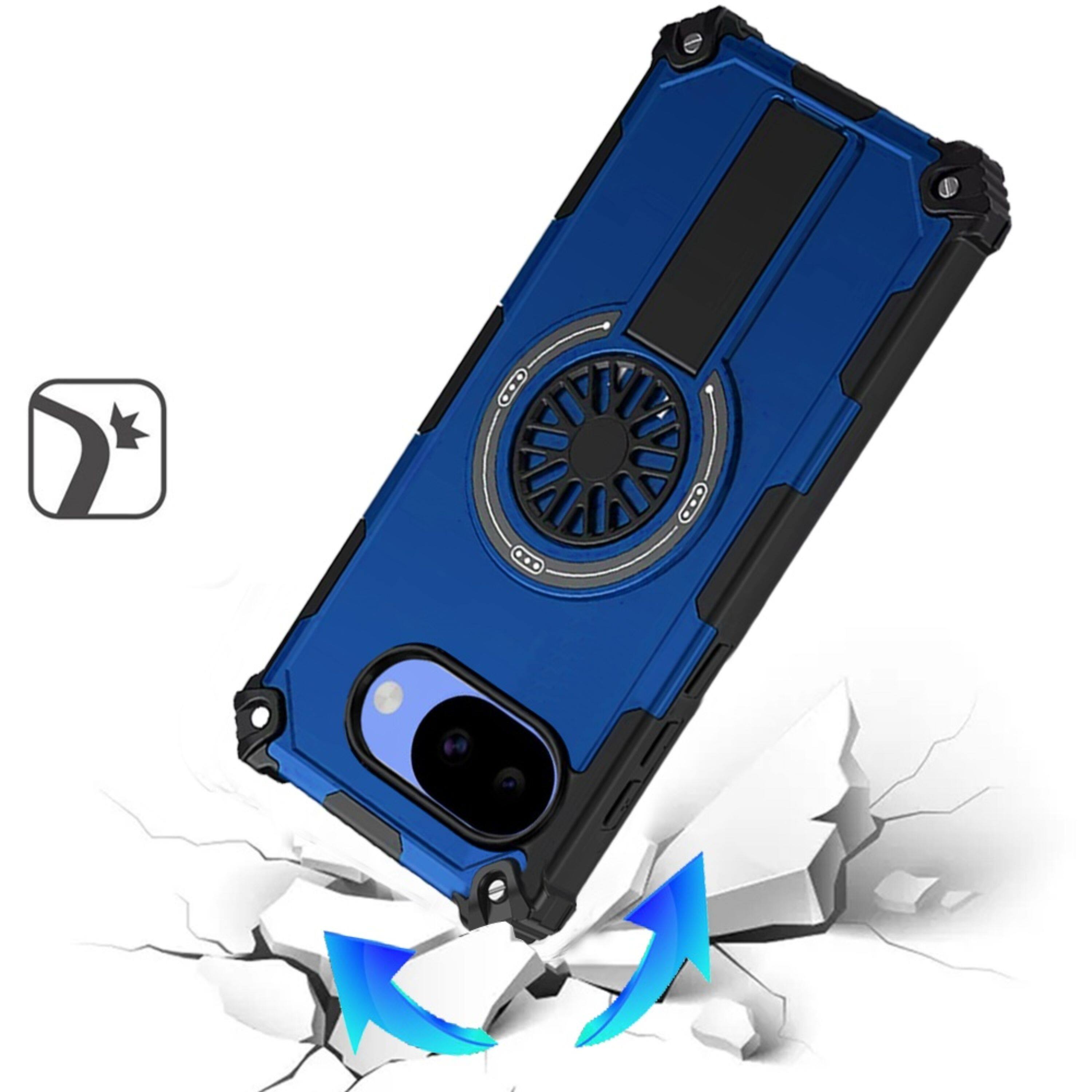 Left. Kitcheniva - Rugged Magnetic Circle Pop-Out Stand Plus Tempered Glass For Google Pixel 10a Case Blue - Blue.