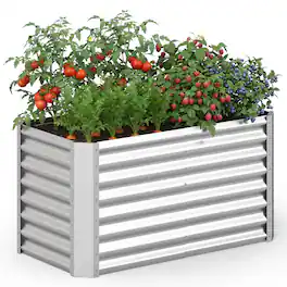 Gymax - 4 x 2 x 2FT Galvanized Raised Garden Bed w/Open-Ended Base for Sapling Vegetable - Silver