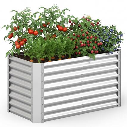 Front. Gymax - Gymax 4 x 2 x 2FT Galvanized Raised Garden Bed w/Open-Ended Base for Sapling Vegetable - Sliver.