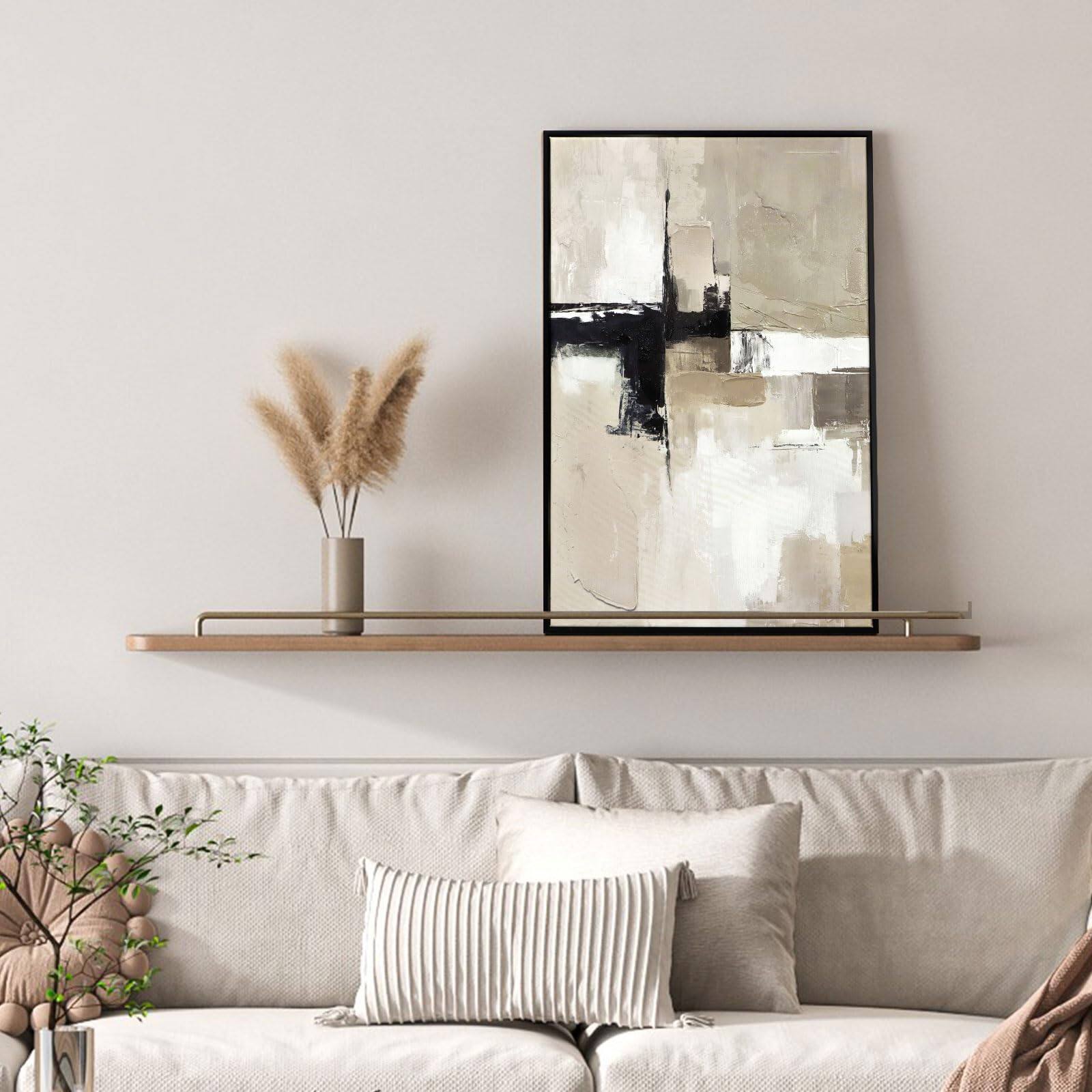 Alt View 1. Hirose Alice - Set of 2 Modern Neutral Abstract Wall Art Framed Beige and Canvas Paintings for Living Room Bedroom or Office - Black Gold 2 24" x 36" x 2 Panel Framed.