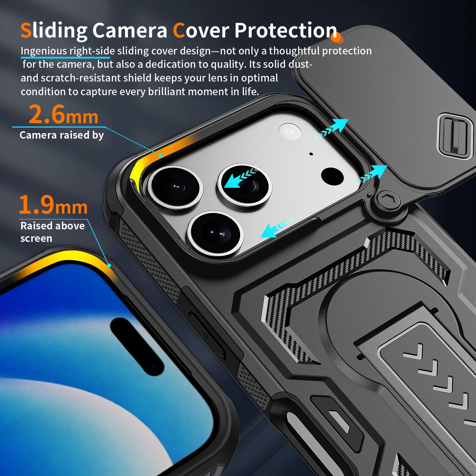 Sliding Camera Cover Protection

Ingenious right-side sliding cover design—not only a thoughtful protection for the camera, but also a dedication to quality. Its solid dust- and scratch-resistant shield keeps your lens in optimal condition to capture every brilliant moment in life.

2.6mm Camera raised by 1.9mm

Raised above screen