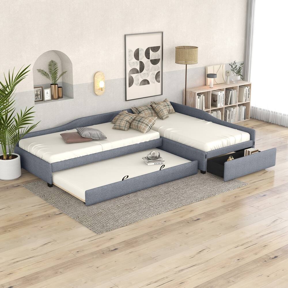 Angle. Loheer - Loheer Double Twin Daybed with Trundle Upholstered Gray - Gray.