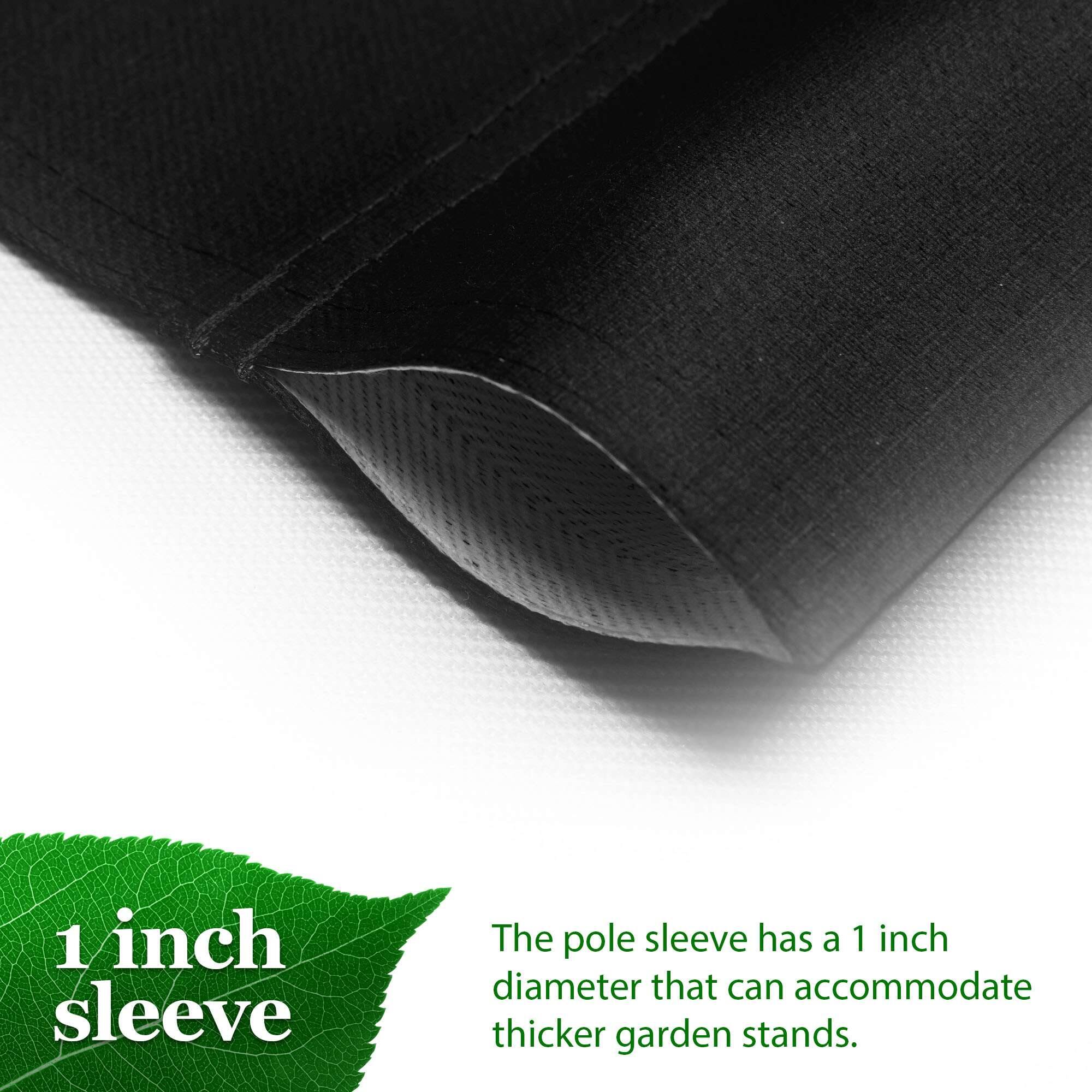 1 inch sleeve

The pole sleeve has a 1 inch diameter that can accommodate thicker garden stands.