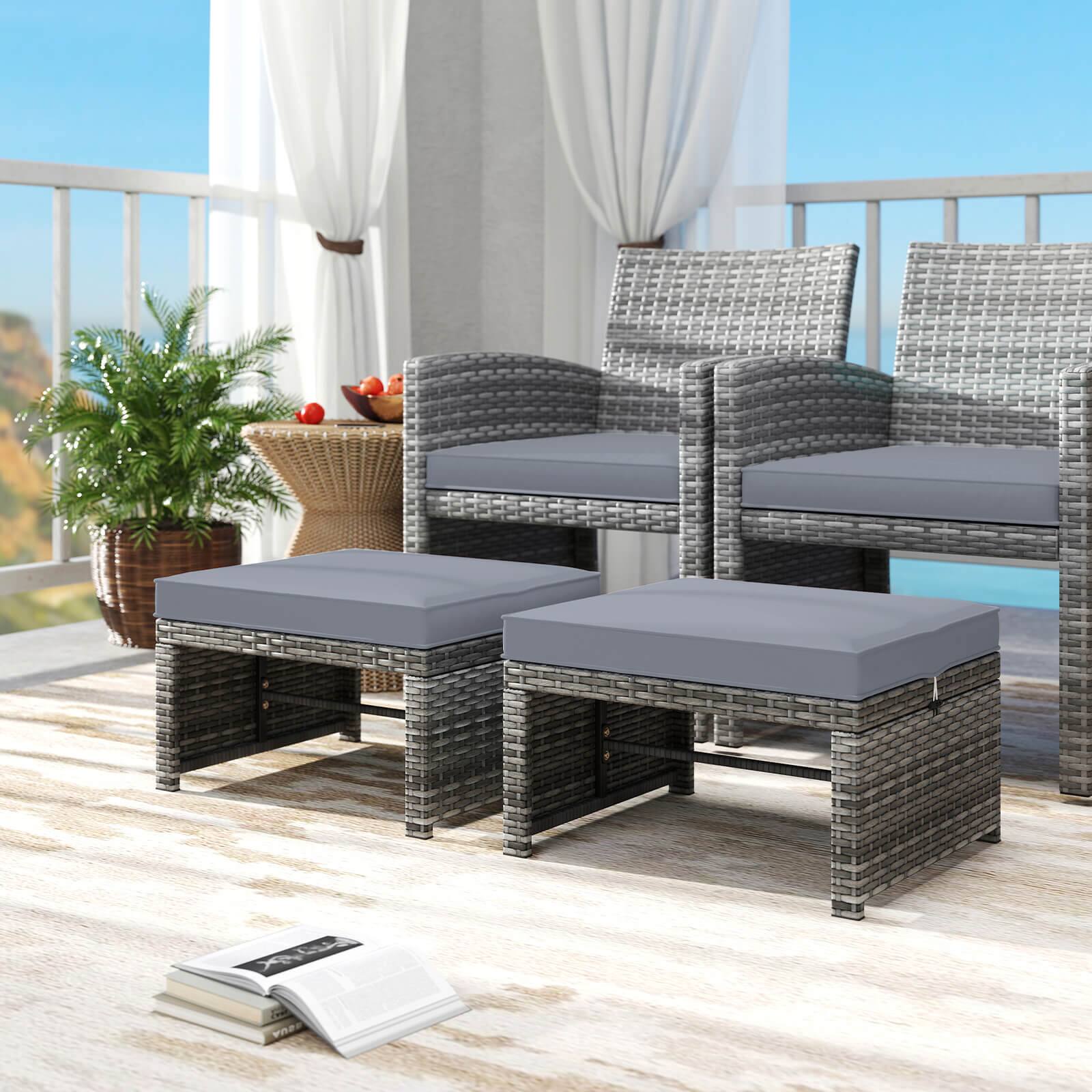 Costway Patio Ottomans Set of 2 PE Rattan Footstools with Removable ...