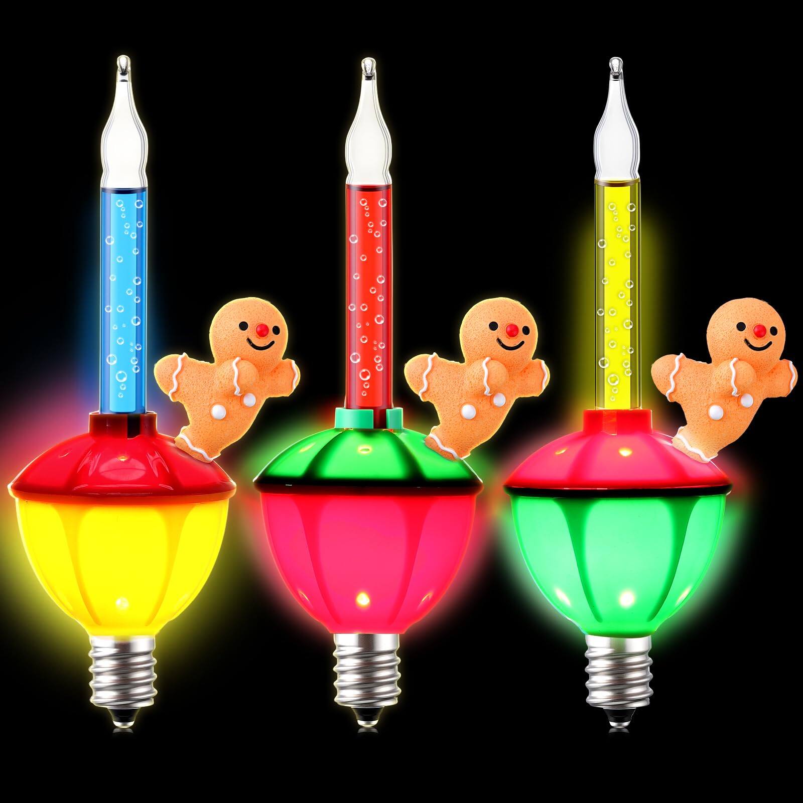 Front. Refined Abode Design - Christmas Bubble Light Replacement Bulbs Gingerbread Man Ornaments Multi Tree festive Bubble Light for - MULTI.
