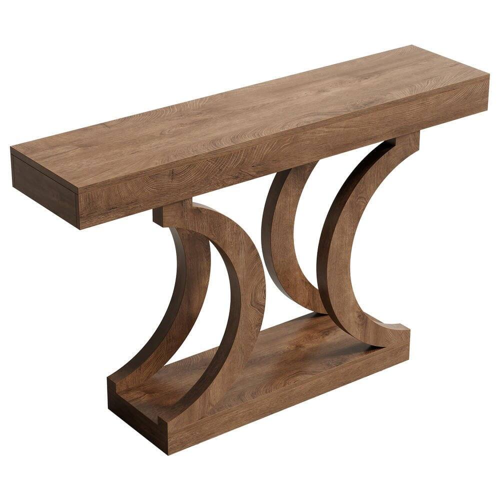 Left. Kadyn - 43.31-Inch Farmhouse Console Table with Curved Legs, Narrow Unique Sofa Table, Rustic Brown - Brown.