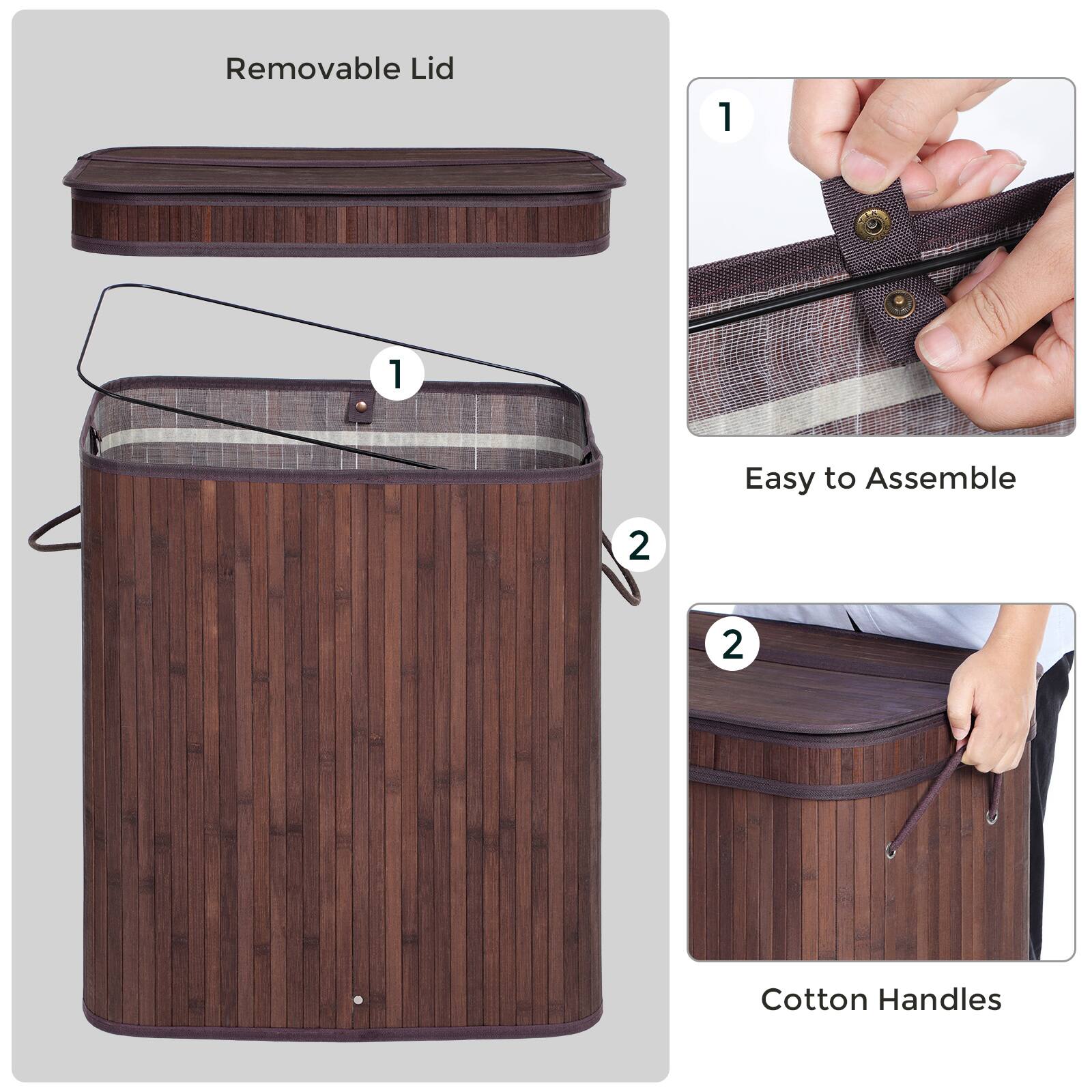 - Removable Lid
- Easy to Assemble
- Cotton Handles