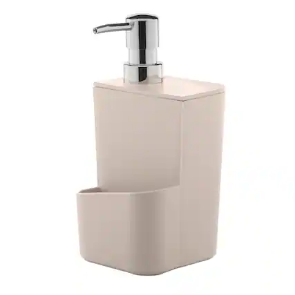 Front. OU - OU 22oz Soap Dispenser with Sponge Holder, Kitchen Soap Pump, Sink Sponge Holder with Drainage - Beige - Beige.