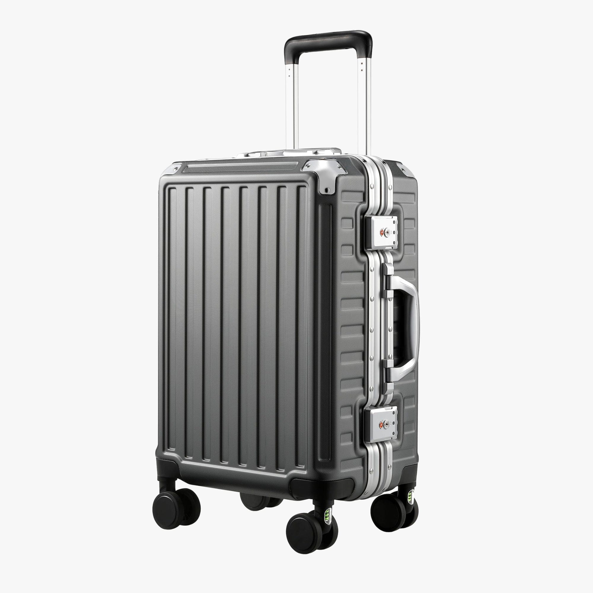 LUGGEX - Carry On Aluminum Frame Zipperless Polycarbonate Spinner Hard Shell Suitcase - ZX-Core - Charcoal Metallic